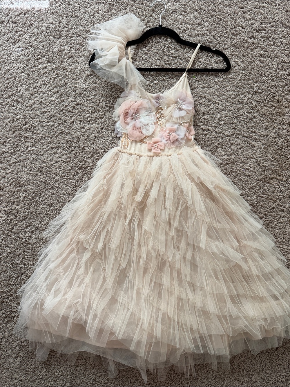Tutu du monde size 12 tutu dress blush tulle  gown beaded flowers full skirt